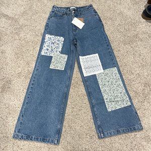 NWT Ghanda Patchwork Wide-leg Jeans Size 8